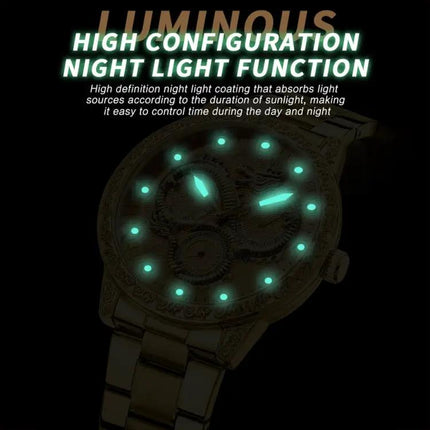 BINBOND Quartz Watch with Embossed Dragon Design
