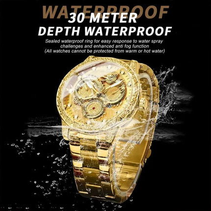BINBOND Quartz Watch with Embossed Dragon Design