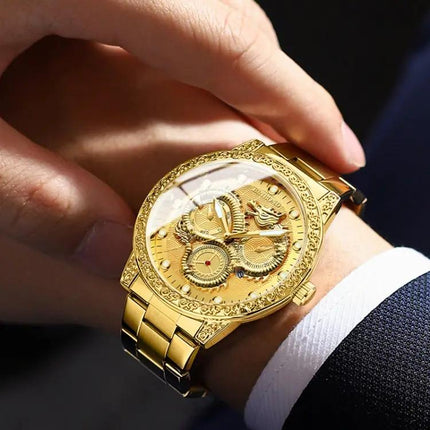 BINBOND Quartz Watch with Embossed Dragon Design