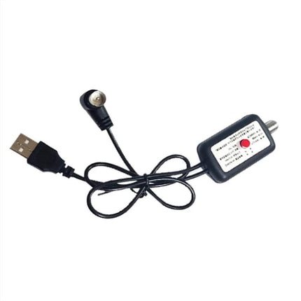Antenna Signal Amplifier with Monitoring and Switch Indicators USB-powered inline amplifier with indicator lights and switch for boosting TV reception