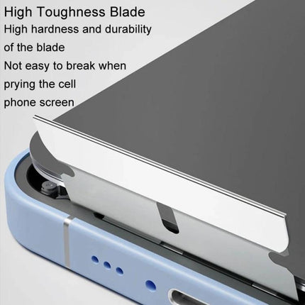 Mechanic Ultra-Thin Carbon Steel Repair Blade for Screen Work shown prying a smartphone screen with high toughness blade