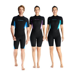 Traje de neopreno de manga corta de 1,5 mm para hombre y mujer para surf y esnórquel