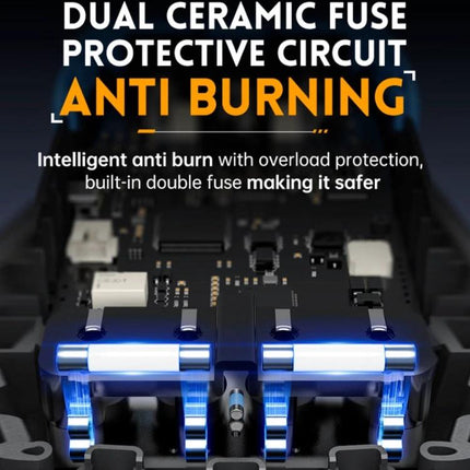 FNIRSI Handheld Digital Oscilloscope for Electronics Testing showing dual ceramic fuses and anti-burning protective circuit close-up