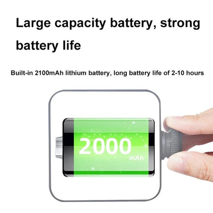 Essential Clip-On Light for Remote Work Video Calls showing built-in 2100mAh battery graphic and long 2-10 hour runtime