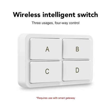 Wireless 4-Key Remote Switch for Smart Home Control - white wireless intelligent switch with labeled A B C D buttons for lighting and appliance control