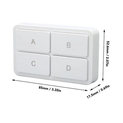 Wireless 4-Key Remote Switch for Smart Home Control white 4-button remote (A B C D) compact 85mm x 52.6mm for lighting and appliance control