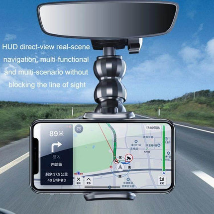 Car Snake Shaped Phone Holder With Adjustable Angles mounted on dashboard showing HUD navigation and adjustable snake-style arm