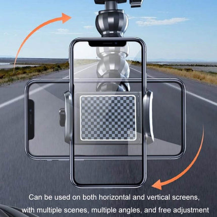 Car Snake Shaped Phone Holder With Adjustable Angles mounted on car dashboard showing portrait and landscape phone orientations and flexible snake arm