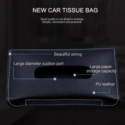 Car Armrest Box Sun Visor Hanging Leather Tissue Box Black - black PU leather car tissue bag with large opening, smooth wiring and retractable design
