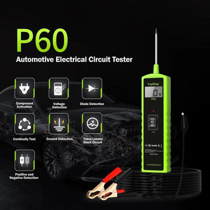 JDiag Tool for Everyday Automotive Circuit Detection compact P60 tester with probe and clamps for voltage, continuity and ground checks