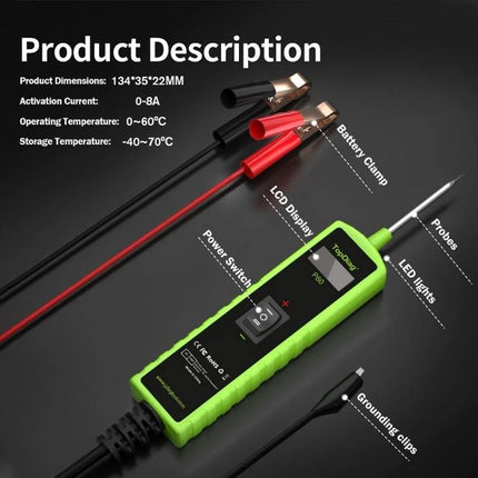 JDiag Tool for Everyday Automotive Circuit Detection compact tester with probes clamps and LCD display for car fuse and headlight troubleshooting