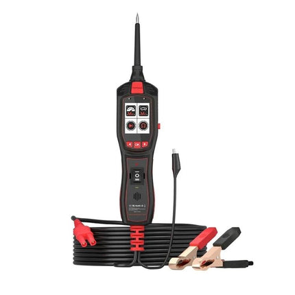 JDiag Tool for Vehicle Diagnostics During Routine Maintenance handheld circuit tester with alligator clips and probe for voltage and component checks