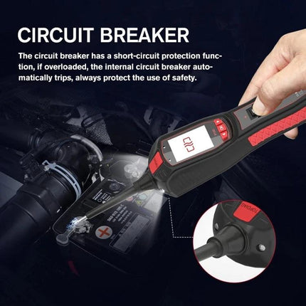JDiag Tool for Vehicle Diagnostics During Routine Maintenance showing handheld circuit tester checking car battery voltage and activating components