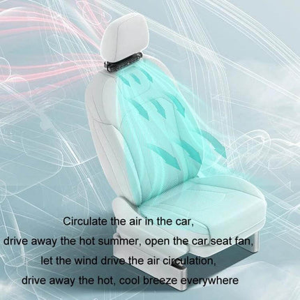 Car Turbine High Wind USB Plug-In Seat Back Fan In-Car Use mounted on headrest directing cool airflow across rear seat