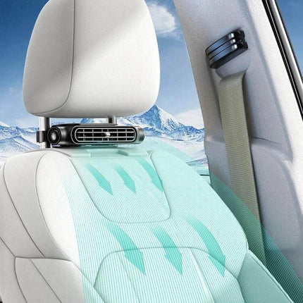 Car Turbine High Wind USB Plug-In Seat Back Fan In-Car Use mounted on headrest delivering strong rear-seat airflow via 5V USB-C