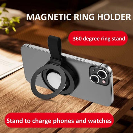 Magnetic Holder for Charging Phones During Everyday Activities - black magnetic ring holder attached to phone for hands-free wireless charging