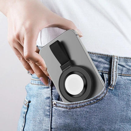 Magnetic Holder for Charging Phones During Everyday Activities attached to back of phone for hands-free wireless charging while walking