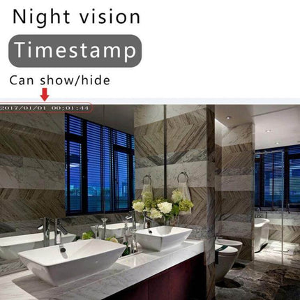 XD Compact Sports Camera for Everyday and Low-Light Activities showing night-vision bathroom timestamp example