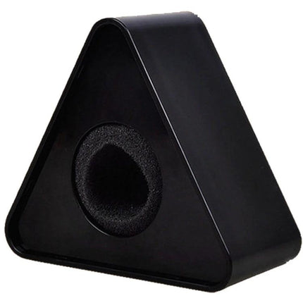 A Practical Logo Flag Station for Professional Interviews black triangular microphone logo flag holder for clean branded setups