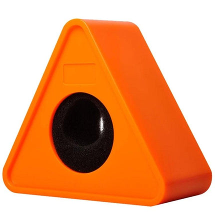A Practical Logo Flag Station for Professional Interviews - orange triangular microphone logo flag with foam insert for custom branding