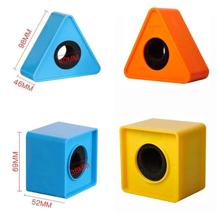 A Practical Logo Flag Station for Professional Interviews - colorful triangular and square microphone flag holders for easy branded attachment