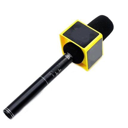 A Practical Logo Flag Station for Professional Interviews yellow microphone flag on handheld mic showcasing custom branding