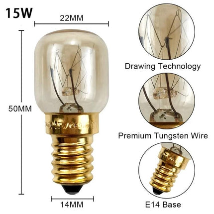 Durable Glass Oven Light Bulb for Daily Kitchen Tasks - E14 15W 50mm glass replacement for ovens, tungsten filament, compact heating-safe design