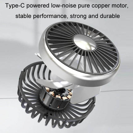 Car Dual-Head Rear Seat Fan With Light For Backseat Comfort – USB Type-C powered dual-head fan with low-noise copper motor and flexible mount