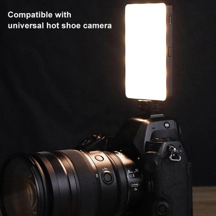 Desiontal Rechargeable Pocket Light for Photography and Shooting mounted on camera hot shoe as compact fill light with LCD display