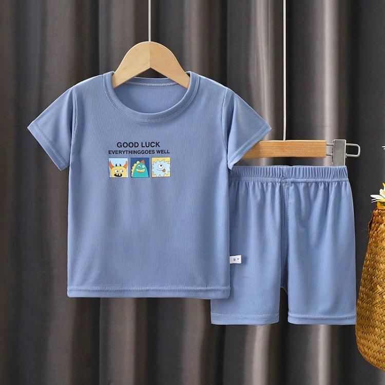 Boys Cool Ice Silk Summer Outfit: T-Shirt and Shorts Set Gray blue 90cm