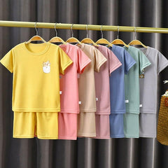 Boys Cool Ice Silk Summer Outfit: T-Shirt and Shorts Set