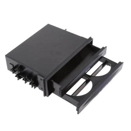 Car Audio Storage Box Cup Holder With Double Layer black plastic double-layer car audio storage with cup holders and small item drawer