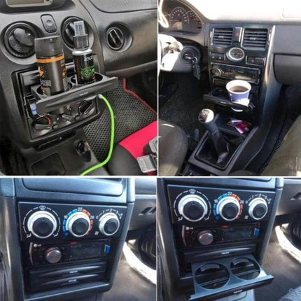Car Audio Storage Box Cup Holder With Double Layer installed in car center console holding cup and small items