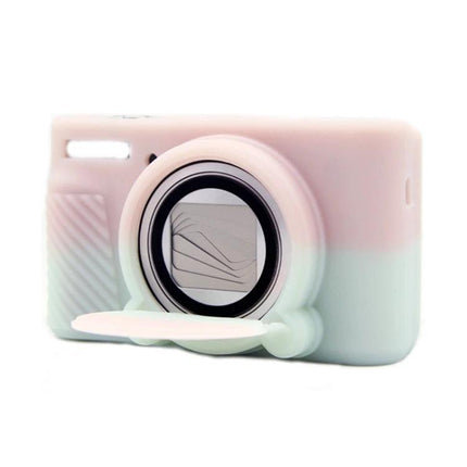 Soft Silicone Protective Case for Canon Cameras in pastel pink and mint with lens cover, fits SX730 SX740, scratch and impact protection