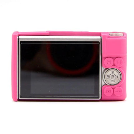 Soft Silicone Protective Case for Canon Cameras pink silicone camera case shown on back with screen and button access