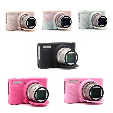 Soft Silicone Protective Case for Canon Cameras in multiple colors shown on compact cameras (pink, black, pastel)
