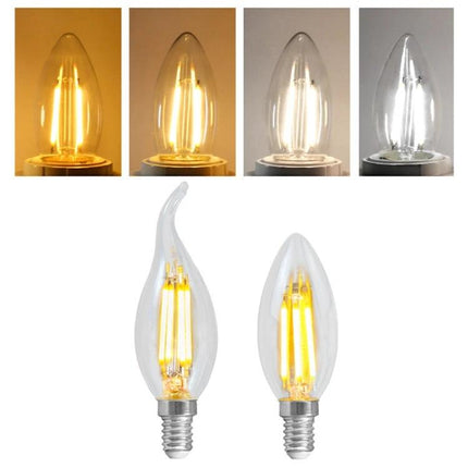 Vintage LED Chandelier Lights for Home Atmosphere Settings - clear flame-tip anti-flicker LED bulbs showing warm to cool color temperatures