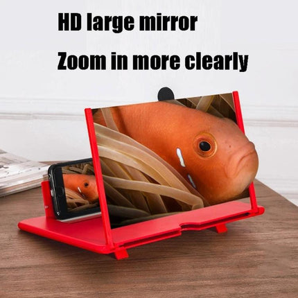 14-Inch Pull-Out Folding Phone Screen Magnifier with Anti-Blue Light showing red foldable stand magnifying phone video