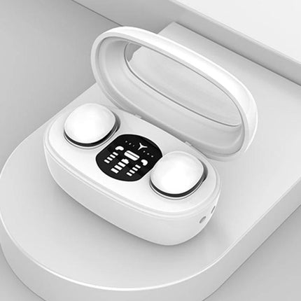 Compact Mini Wireless Earbuds For Commuting And Sleep in white charging case with digital display, compact