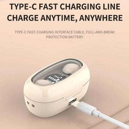Compact Mini Wireless Earbuds For Commuting And Sleep charging case with Type-C cable showing earbuds and fast-charge port