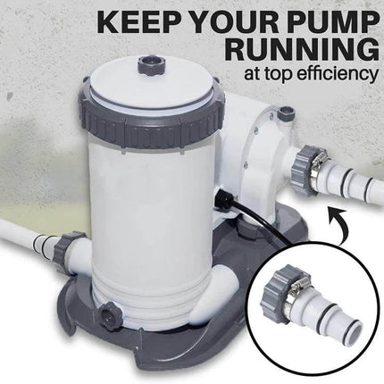 Pool Hose Adapter With Internal Thread For Filter Connection shown attached to pool pump with rubber gasket for leak-resistant durable plastic fit