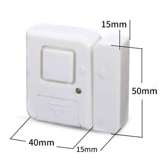 Wireless Magnetic Door and Window Alarm for Home Security white compact sensor with magnetic contact and dimensions 50mm x 40mm x 15mm