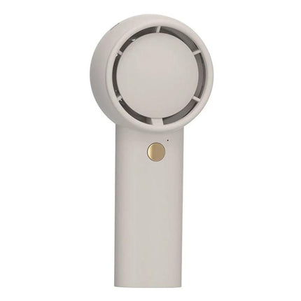 Portable Handheld USB Rechargeable Fan for Everyday Use compact white handheld fan with gold button and three-speed control