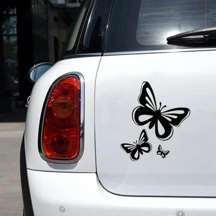 Butterfly Hollow Decorative Stickers for Car Fuel Tanks, Set of 3 applied to white car near taillight for easy personalization