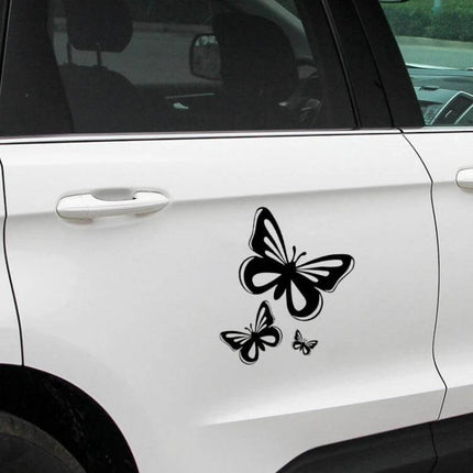 Butterfly Hollow Decorative Stickers for Car Fuel Tanks, Set of 3 - black butterfly hollow stickers on white car door to personalize fuel tank area