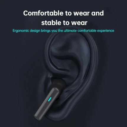 Lenovo Wireless Earbuds For Commuting Workouts And Gaming comfortable ergonomic in-ear black earbud with LED fitting ear