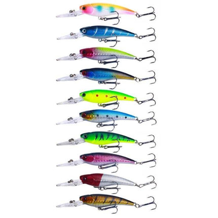 Diving Minnow Hard Lure Biomimetic 9.5 Cm For Freshwater Fishing - pack of colorful 9.5 cm diving minnow hard lures with 3D eyes, metal hooks and plastic body
