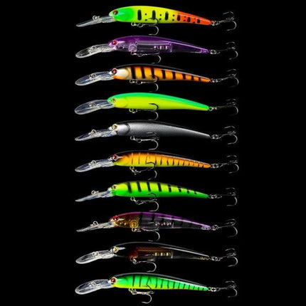 Diving Minnow Hard Lure Biomimetic 9.5 Cm For Freshwater Fishing - assortment of colorful 9.5cm diving minnow hard lures with 3D eyes and treble hooks