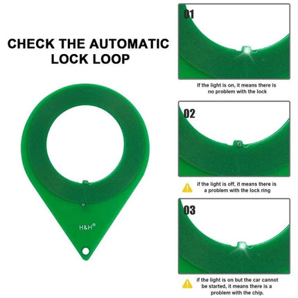 Essential Card for Routine Car Lock System Checks green plastic lock-loop tester card showing sensor light indicators