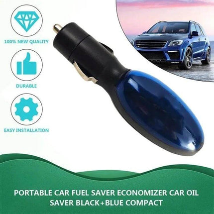 Portable Car Fuel Saver Gas Economizer Plug for Daily Use compact blue-black 12V plug-in device shown with SUV and icons